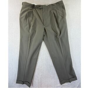 Corbin Mens 44 Tan Wool Pleated Cuffed Classic Chino Ivy League Dress Pants